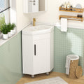 Findepot 24' Corner Bathroom Vanity Sink Combo for Small Space Freestanding Compact Space Bathroom Storage Cabinet with White Ceramic Sink, Adjustable Shelf and Black Handle, White