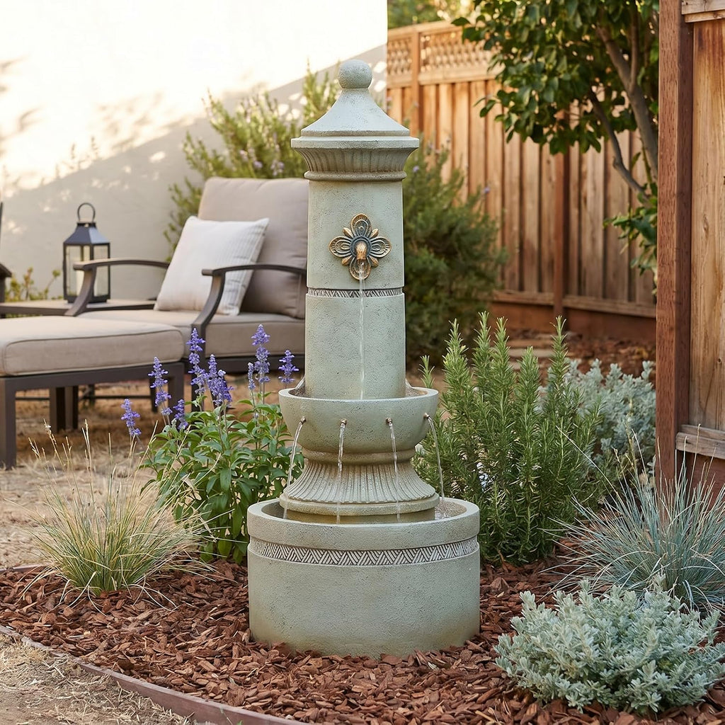 Bumilgar Outdoor Wall Fountain with LED Lights, 40.16' H Freestanding Garden Water Fountain, Large Floor Standing Patio Waterfall Feature, European Resin Flat Back Yard Courtyard Porch Décor