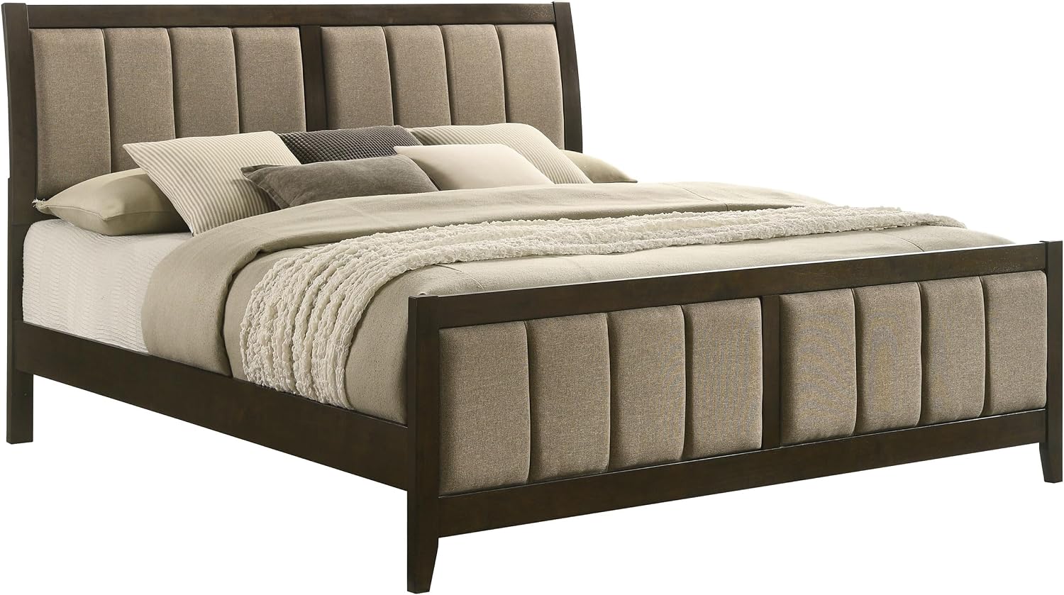 Coaster Home Furnishings - Wilkes - Wood - Upholstered Eastern King Panel Bed with Vertical Channel Tufting, Tapered Legs, and Padded Headboard and Footboard - Bedroom - Dark Cocoa - 224421KE