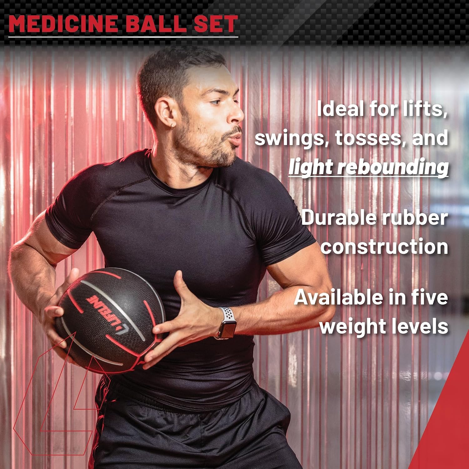 Lifeline Fitness Medicine Ball Set - Total Body Strength and Stability Training - Non-Slip, Light Bounce - Textured Surface - Durable - Home Gym Exercise Equipment