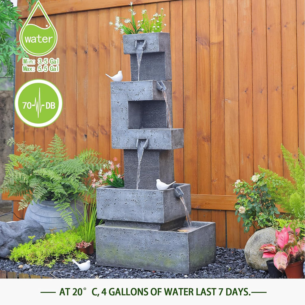 Bumilgar Garden Fountains Outdoor Water Fountain - 47.2 Inches 4 Tired Modern Indoor Floor Standing Outdoor Fountain with Lights Pump for Garden Patio Backyard Porch Home Art Decor