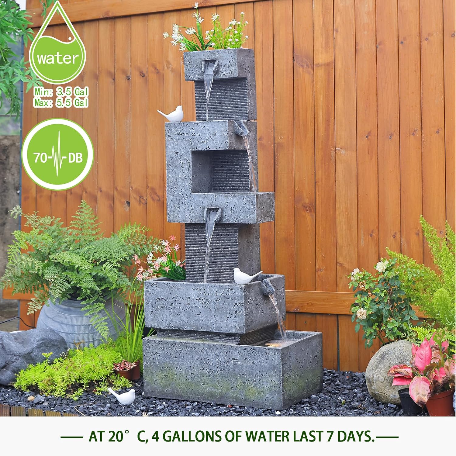Bumilgar Garden Fountains Outdoor Water Fountain - 47.2 Inches 4 Tired Modern Indoor Floor Standing Outdoor Fountain with Lights Pump for Garden Patio Backyard Porch Home Art Decor