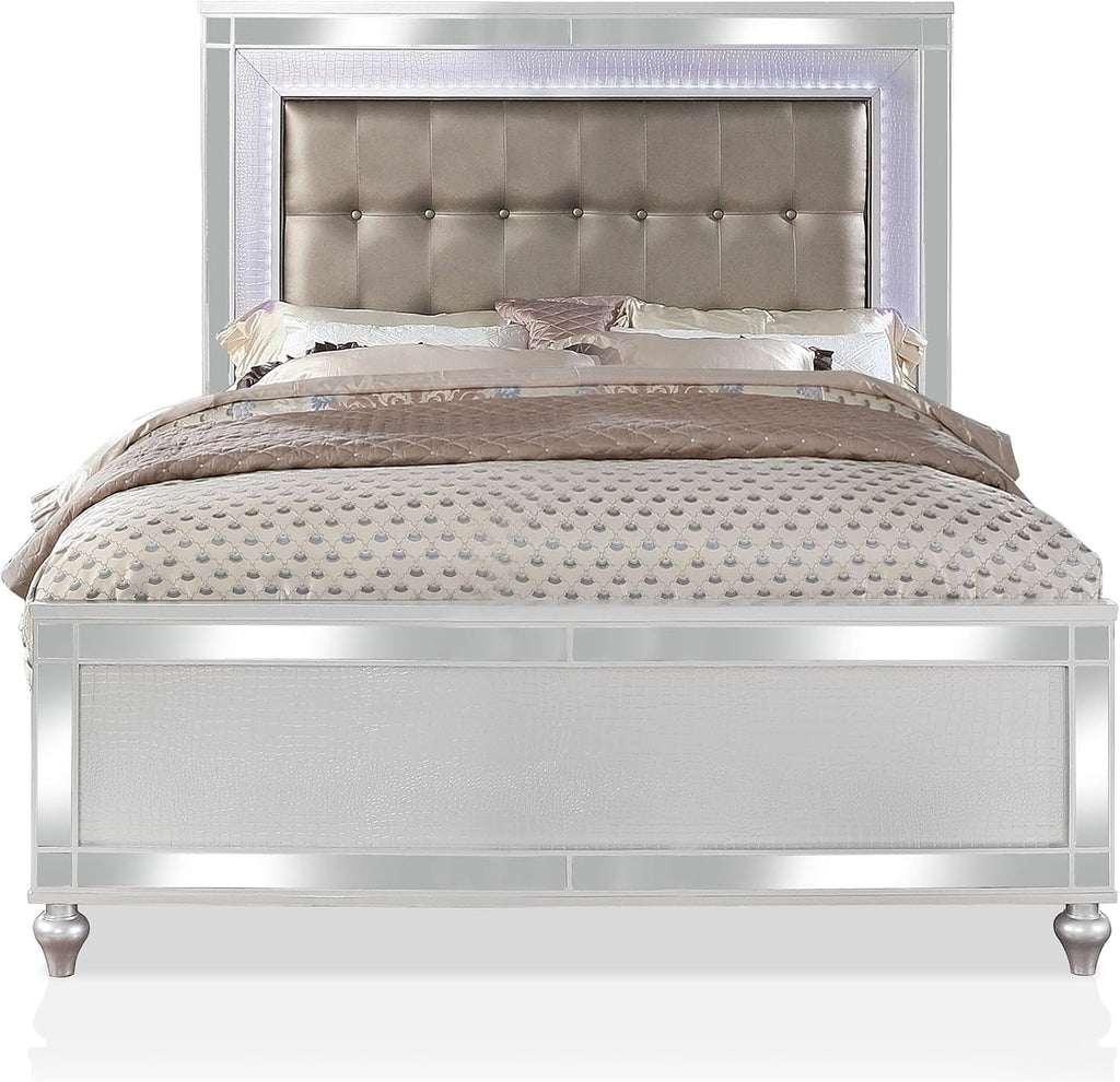 Furniture of America FOA Xulu 3-Piece White Solid Wood LED Bedroom Set - King + 2 Nightstands