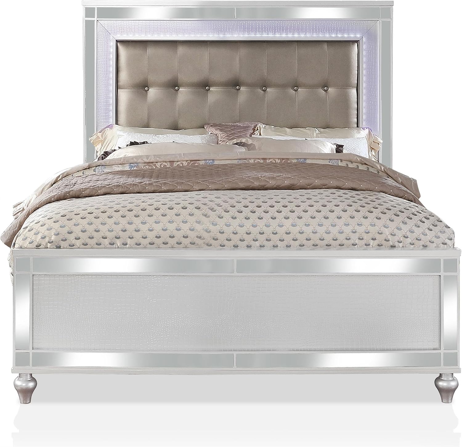 Furniture of America FOA Xulu 3-Piece White Solid Wood LED Bedroom Set - King + 2 Nightstands