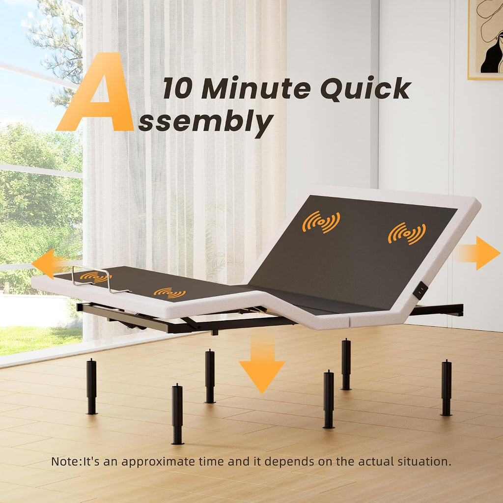 Adjustable Bed Frame King Size with Massage, Wireless Remote, Head Foot Incline, USB, Underbed Light Easy Assembly, Zero Gravity, Bedframe Basic with Quiet Motor