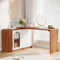 Tribesigns Modern Makeup Vanity, Retractable Large Vanity Desk with 3 Drawers and Cabinet, Makeup Corner Dressing Table for Bedroom, Walnut and White (Without Mirror)