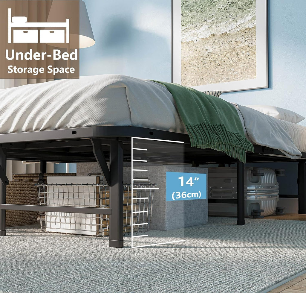 ZIYOO Heavy Duty California King Folding Bed Frames 16' High Mattress Foundation, Metal Platform Cal King Bed Frame, No Box Spring Needed, Easy Assembly, Noise Free-Black