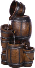 Alpine Corporation ZEN409S Outdoor Rustic 4-Tiered Barrels and Buckets Water Floor Fountain - Farmhouse Style, 24 Inch Tall, Brown