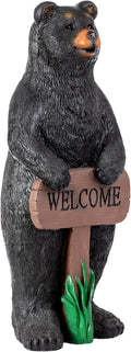 Alpine Corporation 36' Tall Outdoor Standing Black Bear with Welcome Sign Yard Statue Decoration