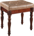 LEEMTORIG Vanity Stool Bench Ottoman Stool, Traditional Victorian Style Piano Bench Chair, Upholstered Button Tufted Solid Wood Short Bench, 14.2' Dx18.5 Wx19.1 H, Yellowish Brown Fabric, FD-1533-LT