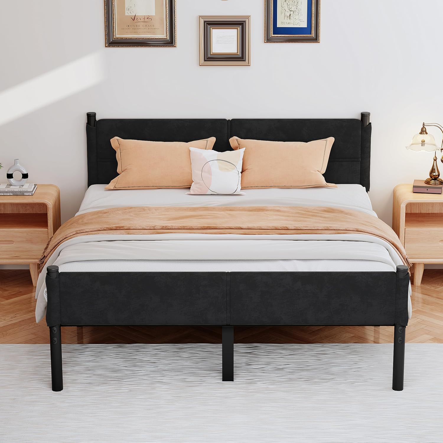 Metal Bed Frame,14Inch King Size Bed Frame with Storage Space,Heavy Duty Sturdy Mattress Foundation,Easy Assembly,No Box Spring Needed,Black King