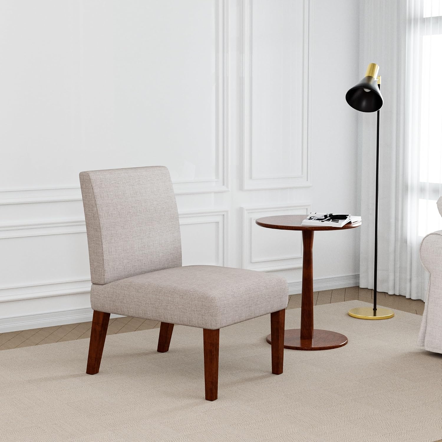 Fabric Accent Chair Set of 2 with Round Wood Table, Decorative Slipper Vanity for Bedroom Home Office, Corner Side,for Living Room