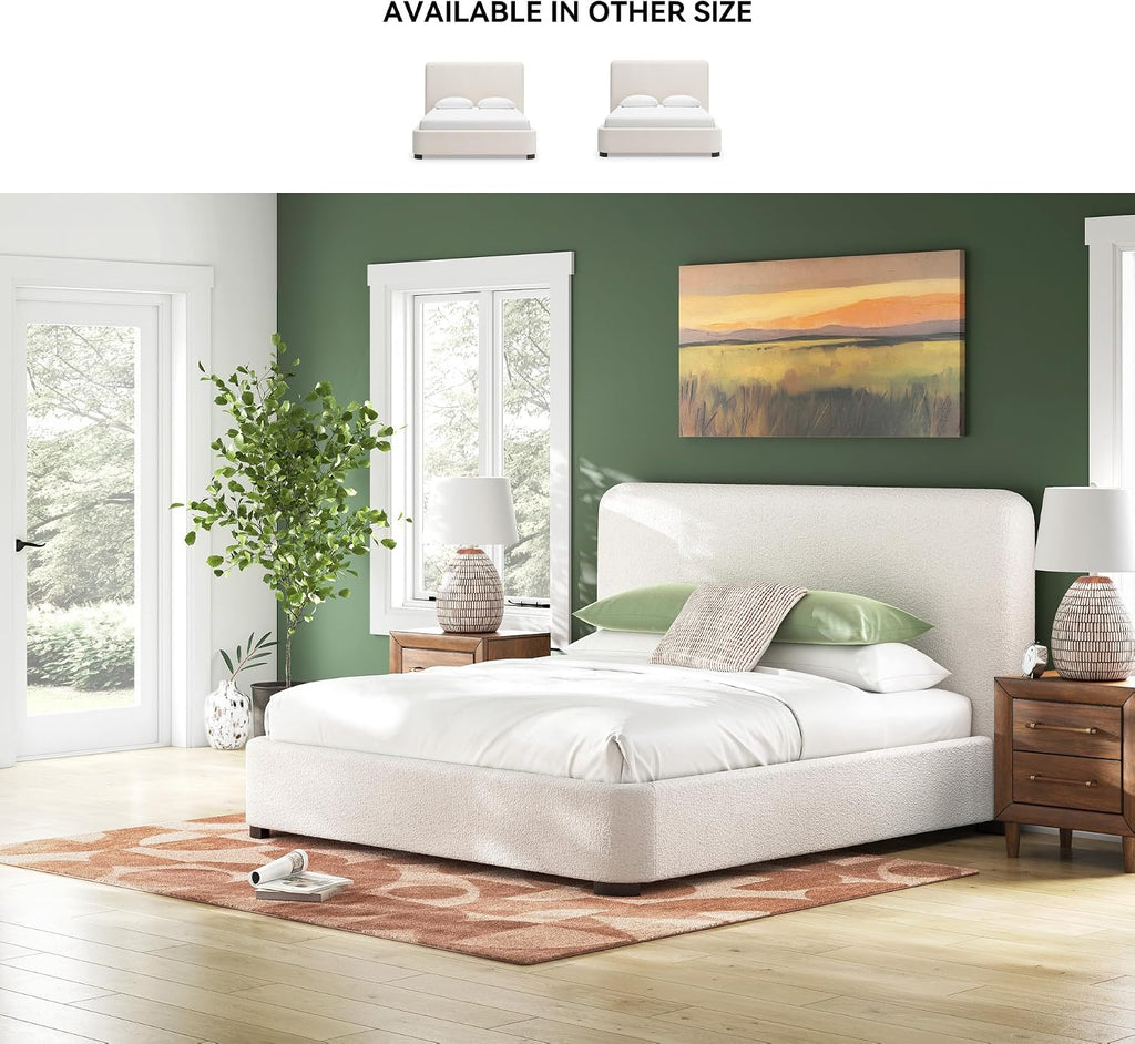 Signature Design by Ashley Whittgate Casual Stain Resistant King Upholstered Panel Bed, Solid Wood Blocking and Reinforced Side Rails for Added Strength, Foundation or Box Spring Needed, Beige