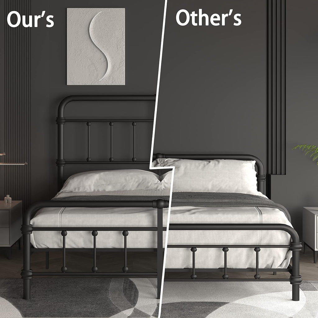 California-King-Bed-Frame-Metal-Platform Bed Frame with 49' High-Headboard - Solid Quite Easy Set Up Mattress Foundation No Box Spring Needed
