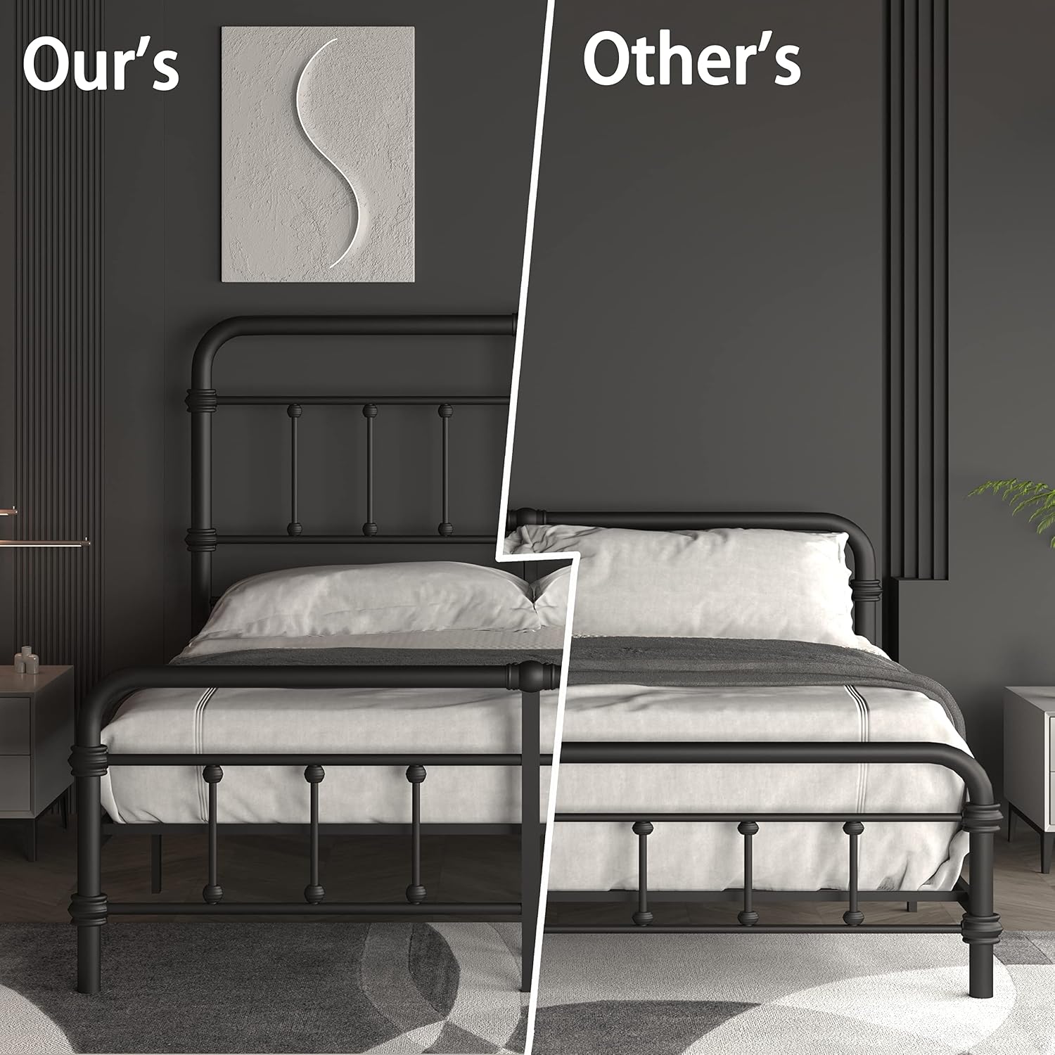 California-King-Bed-Frame-Metal-Platform Bed Frame with 49' High-Headboard - Solid Quite Easy Set Up Mattress Foundation No Box Spring Needed