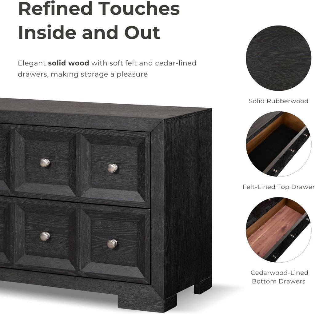 Furniture of America Dannen Modern Solid Wood 3-Piece Bedroom Set with Oversized Nightstand, Cedarwood-Lined Bottom and Felt-Lined Top Drawers, Box Spring Needed, King, Weathered Black