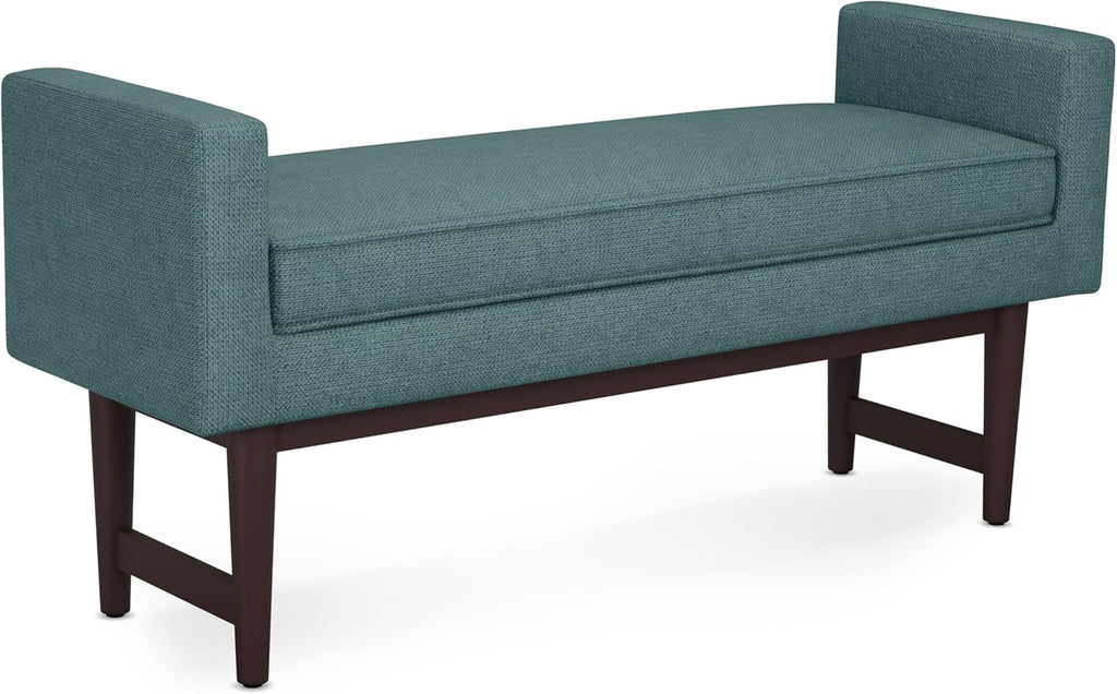 SIMPLIHOME Scott Ottoman Bench - 46 inch Wide Upholstered Linen Fabric Rectangle Ottoman in Smoky Teal, Contemporary Bench for Bedroom, Entryway or Living Room with Raised Sides and Cushioned Seat
