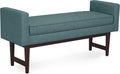 SIMPLIHOME Scott Ottoman Bench - 46 inch Wide Upholstered Linen Fabric Rectangle Ottoman in Smoky Teal, Contemporary Bench for Bedroom, Entryway or Living Room with Raised Sides and Cushioned Seat