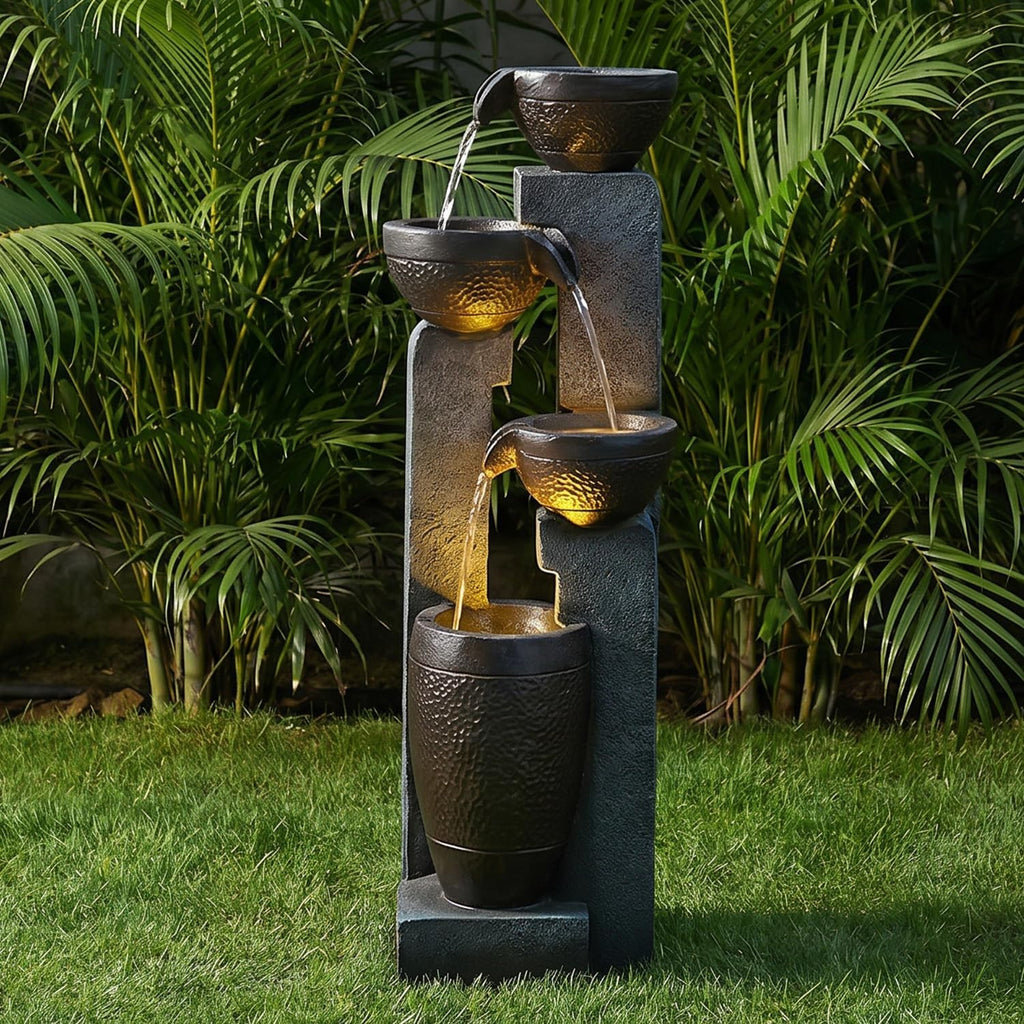 Outdoor Garden Water Fountain-Indoor Polyresin Waterfall Floor-Standing Fountains with LED Lights for Garden, Patio, Deck, Porch, Yard Art Decor (40inch)