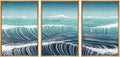 SIGNWIN Framed Canvas Print Wall Art Set Teal Blue Duotone Ocean Wave Sea Nature Wilderness Illustrations Modern Art Decorative Scenic Rustic Zen for Living Room, Bedroom, Office - 16'x24'x3 Natural