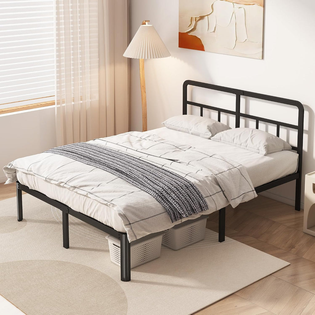 Yicensen 14 Inch Queen Bed Frame with Headboard, Heavy Duty Metal Queen Size Platform Bed Frame No Box Spring Needed with Rounded Corner Legs, Noise Free, Easy Assembly, Black