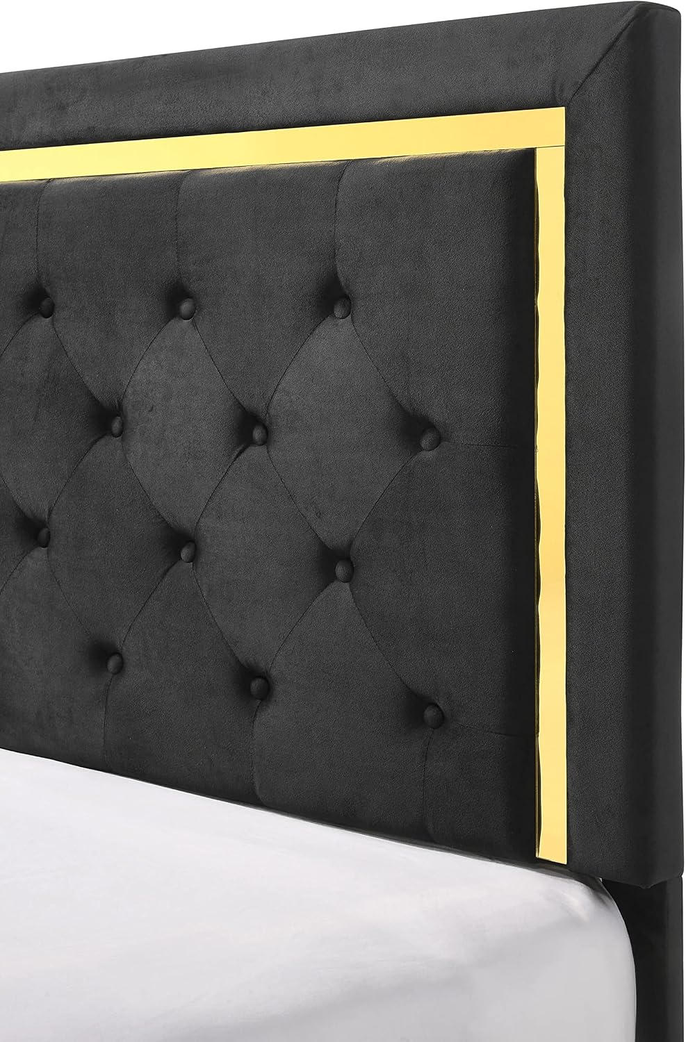 Modern Glam Beautiful 4pc Master Bedroom Set King Size Panel Bed Furniture Gold Black Finish