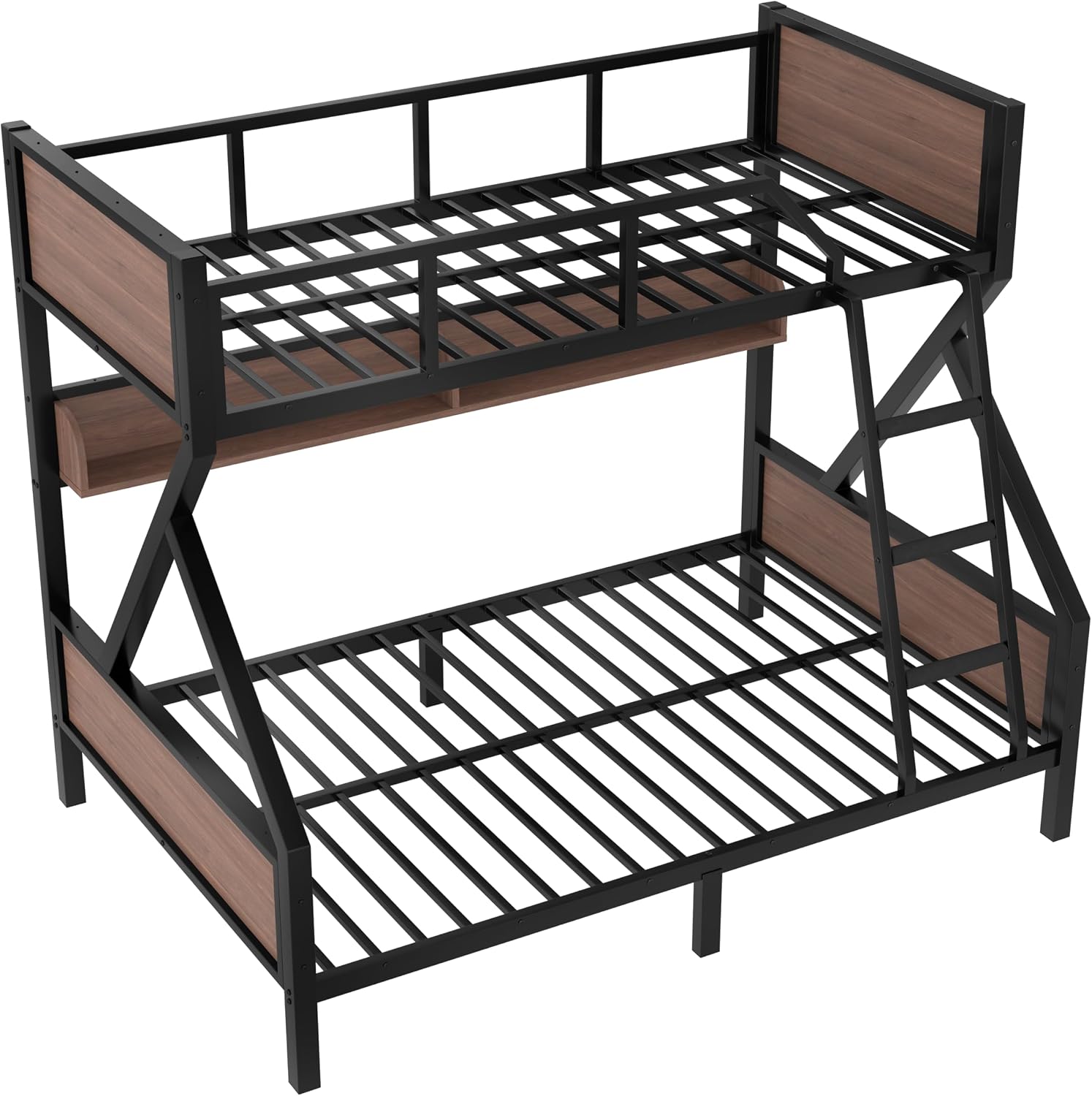 Bellemave Bunk Bed Twin Over Full with LED, Heavy Duty Metal Bunk BedFrame with Storage Shelves and Lights, Black