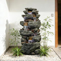 Naturefalls 40.55inches High Outdoor Rock Water Fountain with LED Lights - 6-Tiers Poly-Resin Cascading Waterfall Fountain for Garden, Patio, Yard, Home Decor