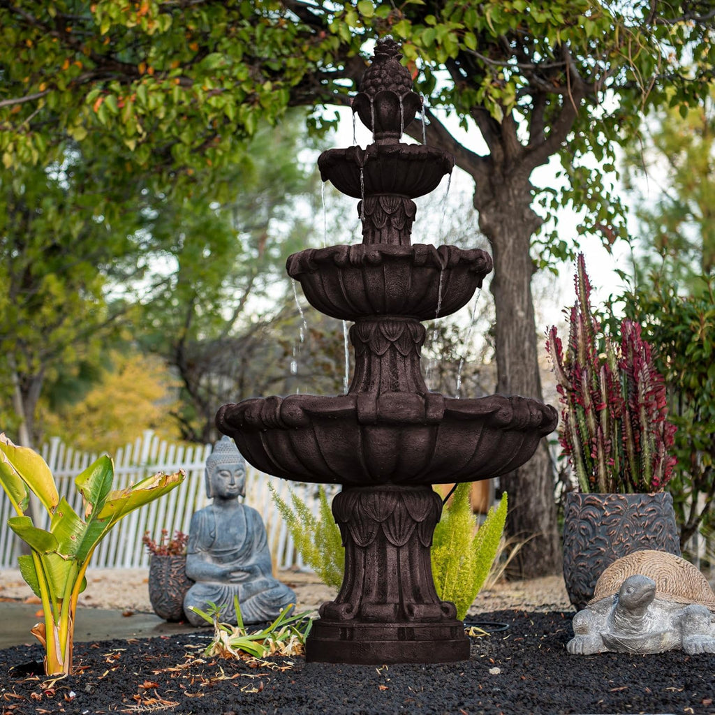XBrand 58.3' 3-Tier Outdoor Freestanding Water Fountain - Classic Leaf Design, White Resin, Large Bird Bath with Pump - Ideal for Yard, Lawn and Garden, Porch Décor