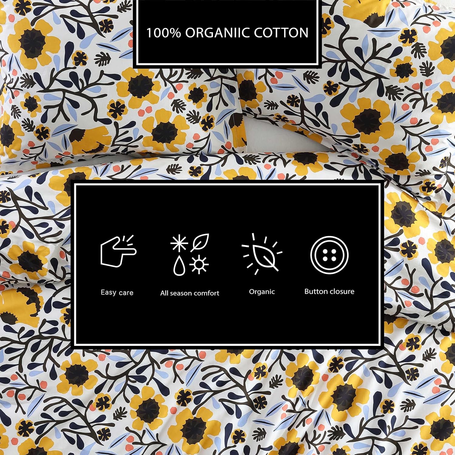 Marimekko - Full/Queen Comforter Set, Cotton Percale Reversible Bedding with Matching Shams, Floral Home Decor (Mykero Multicolor, Full/Queen)