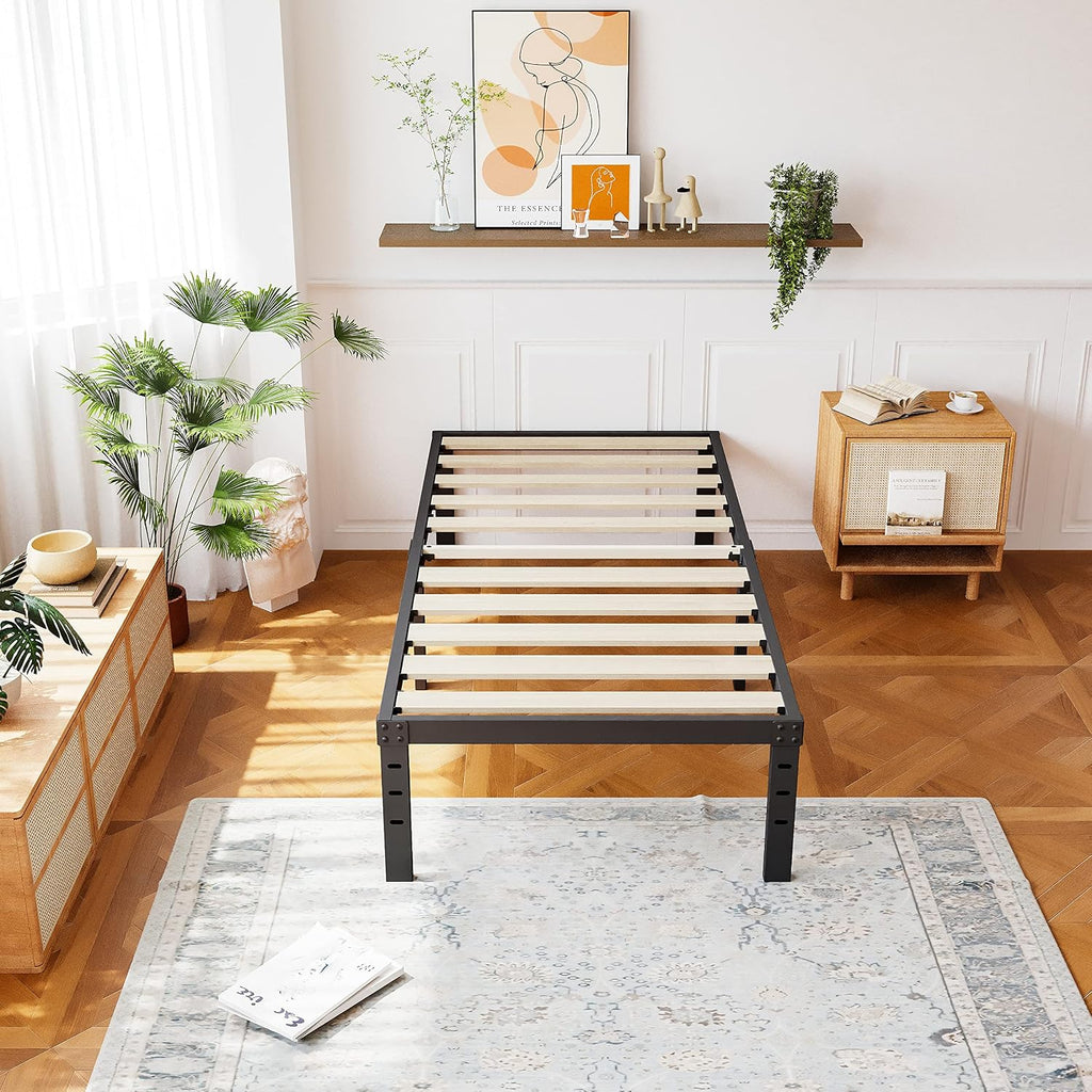 ZIYOO Twin XL Bed Frame 16 Inches Tall, 3 Inches Wide Wood Slats with 2500 Pounds Support for Foam Mattress, No Box Spring Needed, Underbed Storage Space, Easy Assembly, Noise Free