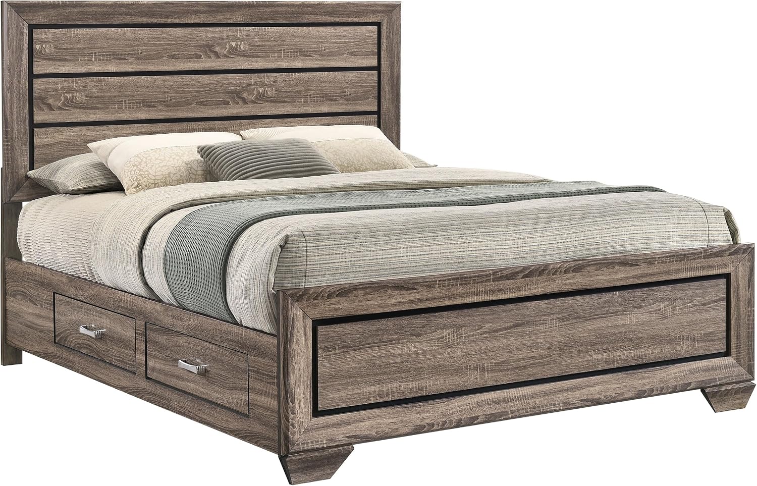 Coaster Home Furnishings Kauffman Transitional Wood Queen Size Storage Panel Bed Frame Platform Bed 54-inch Headboard Washed Taupe 204190Q