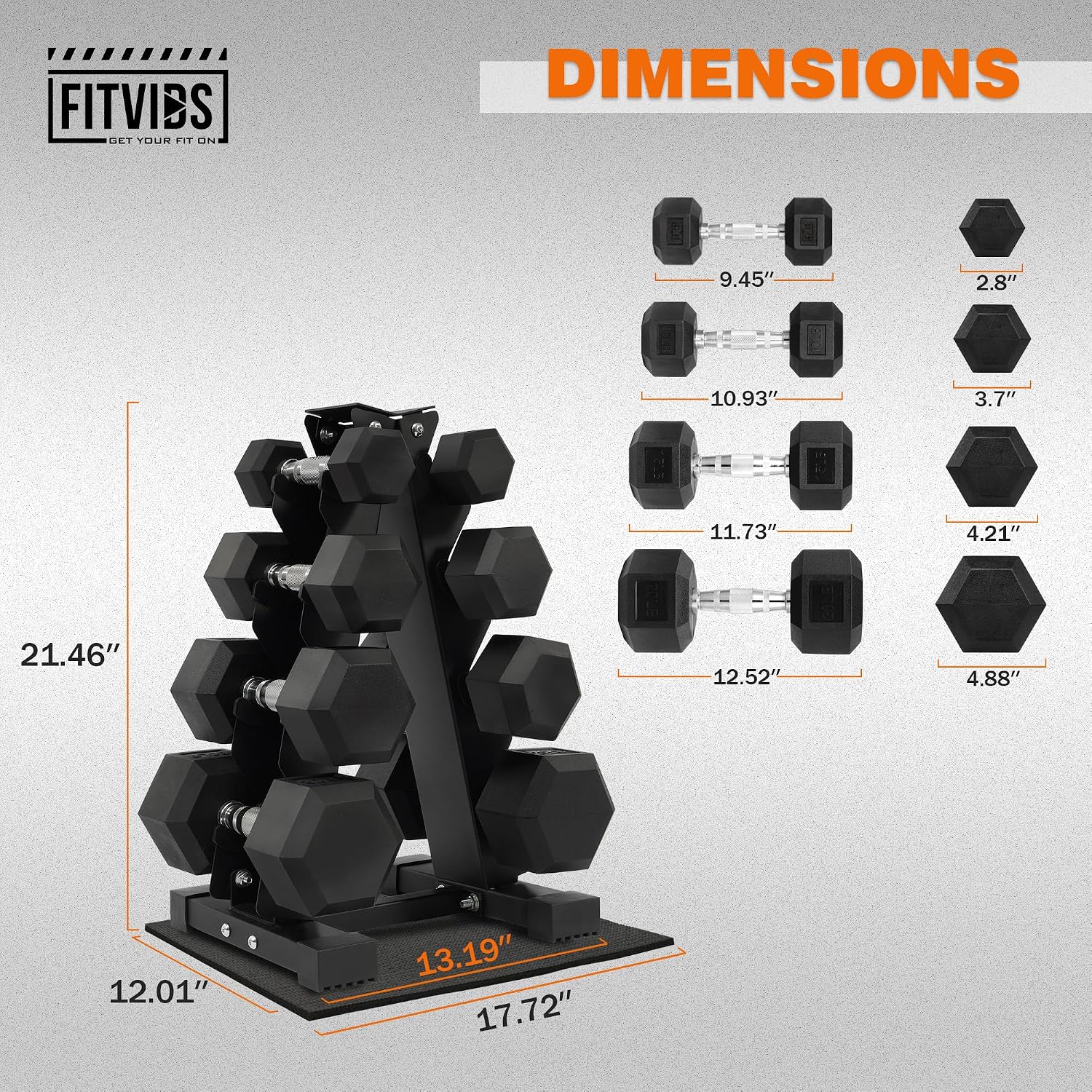 Fitvids Rubber Coated Hex Dumbbell Set with Storage Rack, 100/150/200/550 LB Hand Weight Set with Anti-Slip Grip for Home Gym