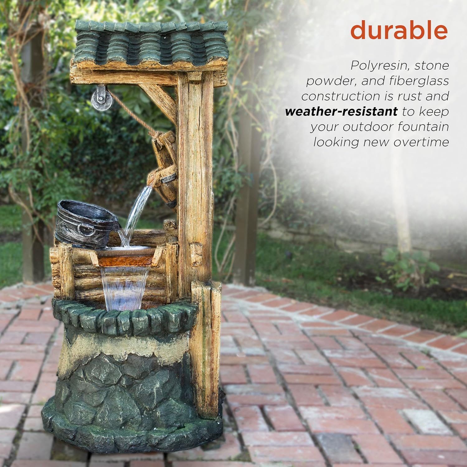 Alpine Corporation TZL128 Outdoor Floor Tiered Rustic Soothing Water Well Garden Waterfall Fountain for Garden, 50', Brown