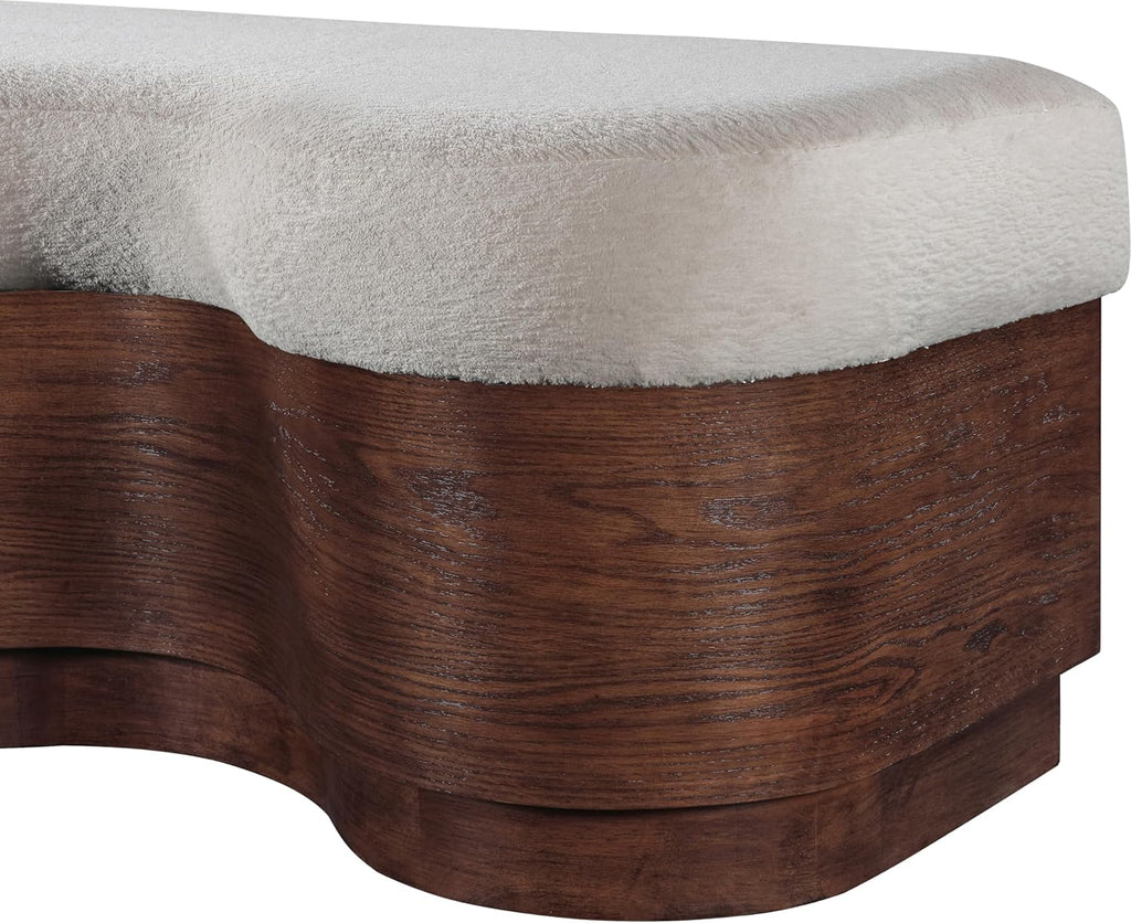 Meridian Furniture 22082Beige Savoy Collection Art Deco Bench with Soft Beige Velour Fur Fabric, Rich Brown Walnut Finish, Mix of Solid Wood & MDF, 60' W x 18.5' D x 18.5' H, Beige