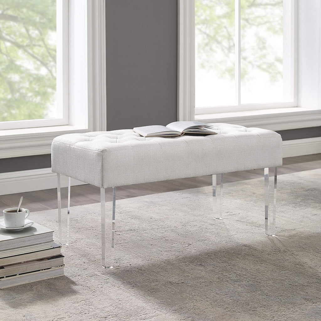 Linon Ella Glitz Acrylic Leg Bench, 35'Wx17'Dx18'H, White