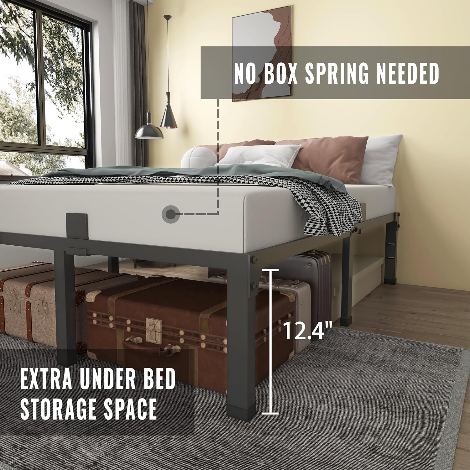 MAF 14 Inch Metal Platform King Bed Frame, Heavy Duty Black Bed Frame with Steel Slats Support, No Box Spring Needed, Noise Free, Easy Assembly