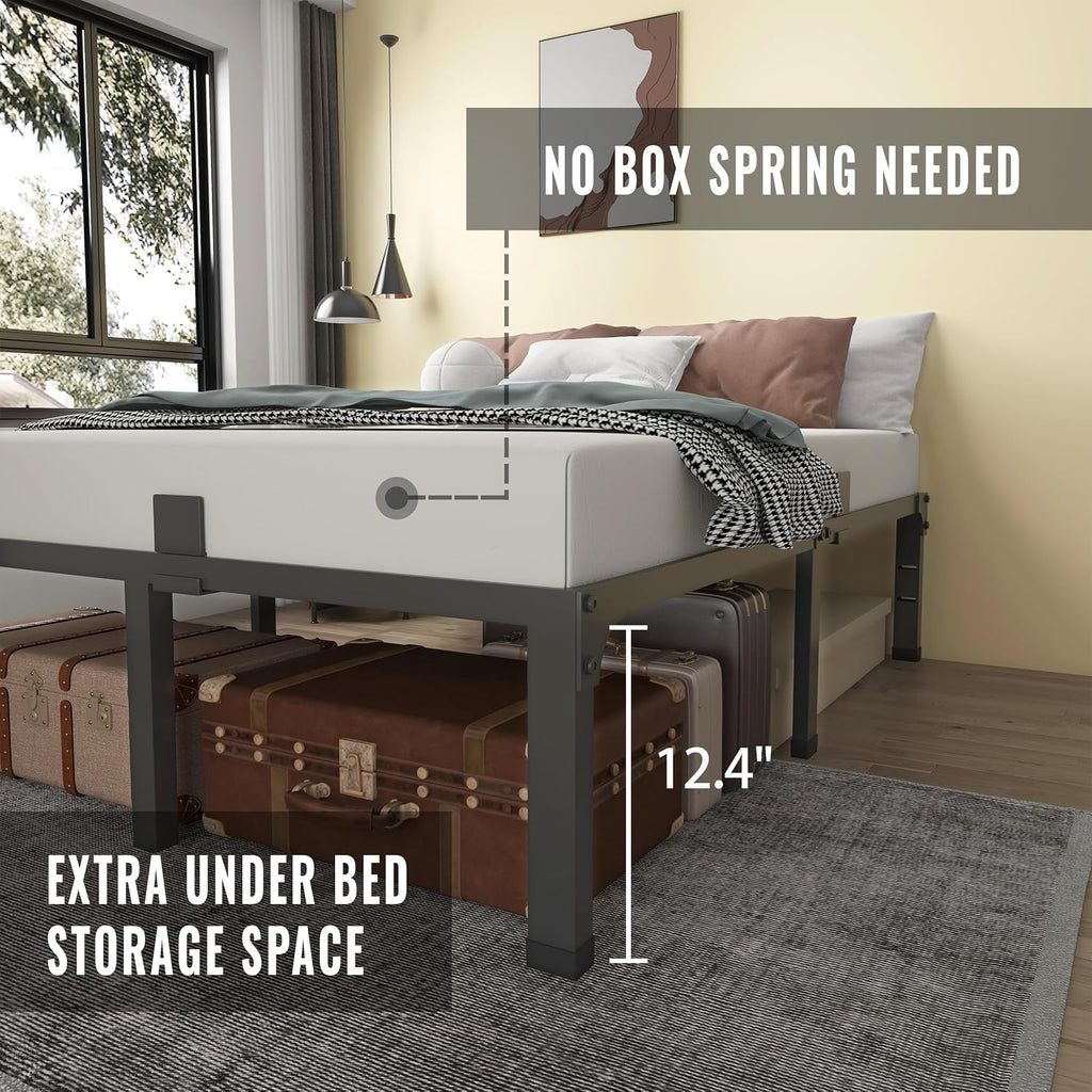 MAF 14 Inch Metal Platform Queen Bed Frame, Heavy Duty Black Bed Frames with Steel Slats Support, No Box Spring Needed, Noise Free, Easy Assembly