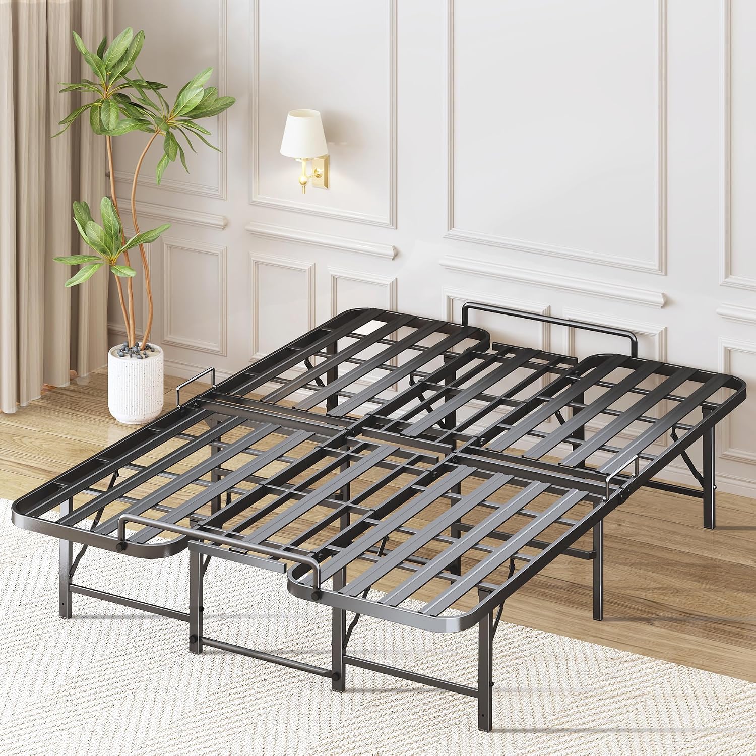 Heavy Duty King Size Bed Frame, 14 Inch Foldable Metal Bed Frame, King Platform Bed, Sturdy Mattress Foundation, Easy Assembly, No Box Spring Needed for King Size Mattress, Black