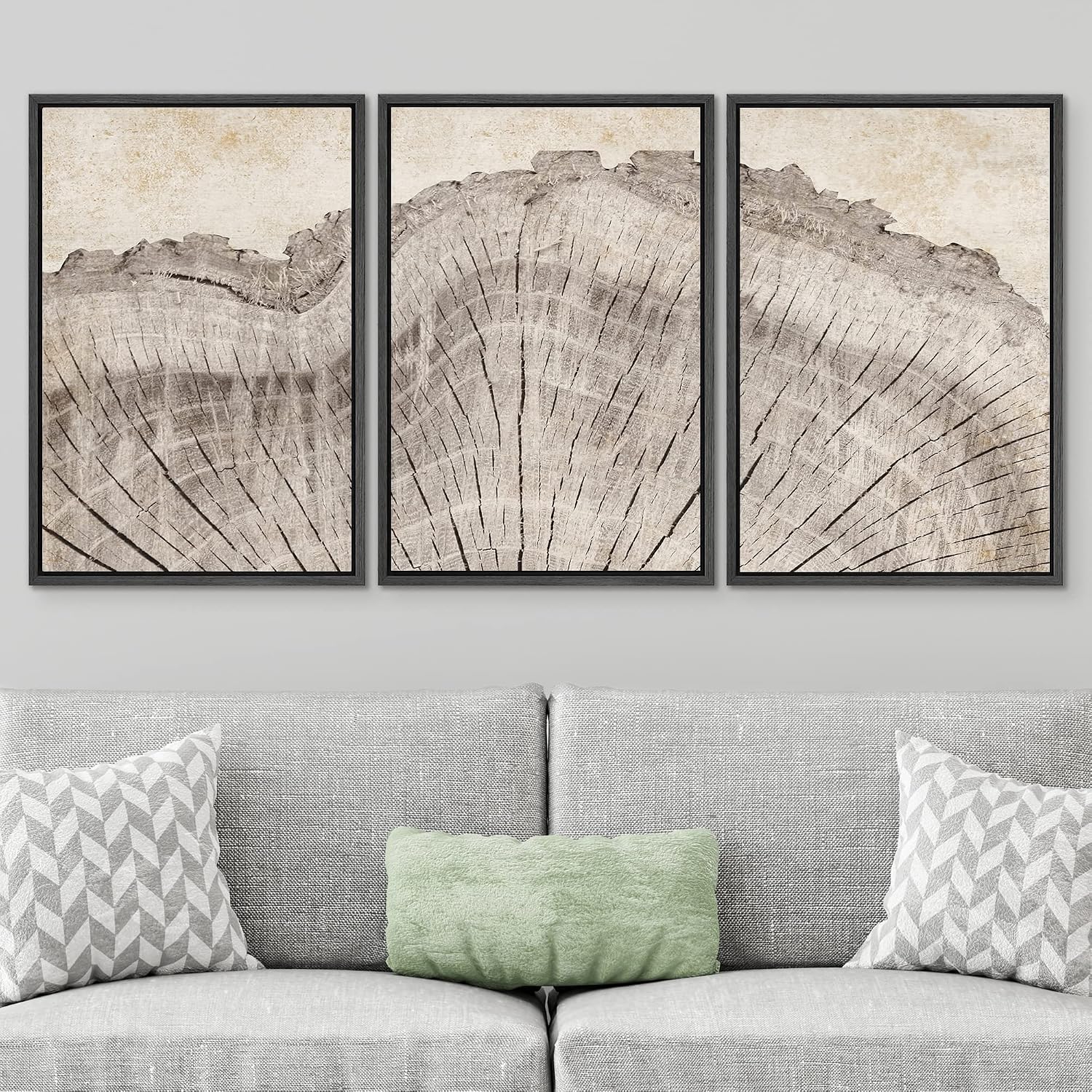 SIGNWIN Framed Canvas Print Wall Art Set Retro Close Up Oak Wood Tree Rings Nature Wilderness Illustrations Modern Art Decorative Farmhouse Zen for Living Room, Bedroom, Office - 24'x36'x3 Black