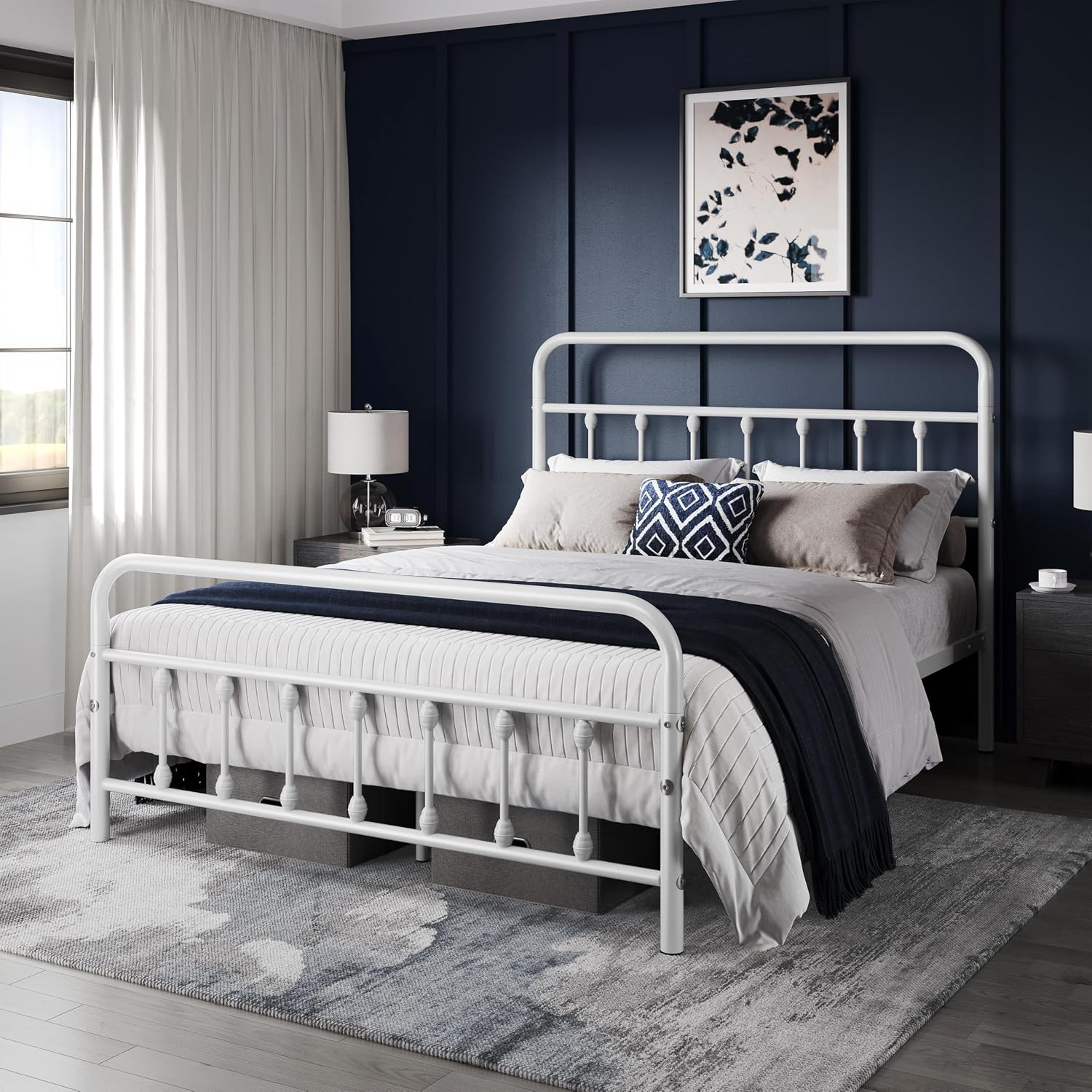 Yaheetech Classic Metal Platform Bed Frame Mattress Foundation with Victorian Style Iron-Art Headboard/Footboard/Under Bed Storage/No Box Spring Needed/Full Size White
