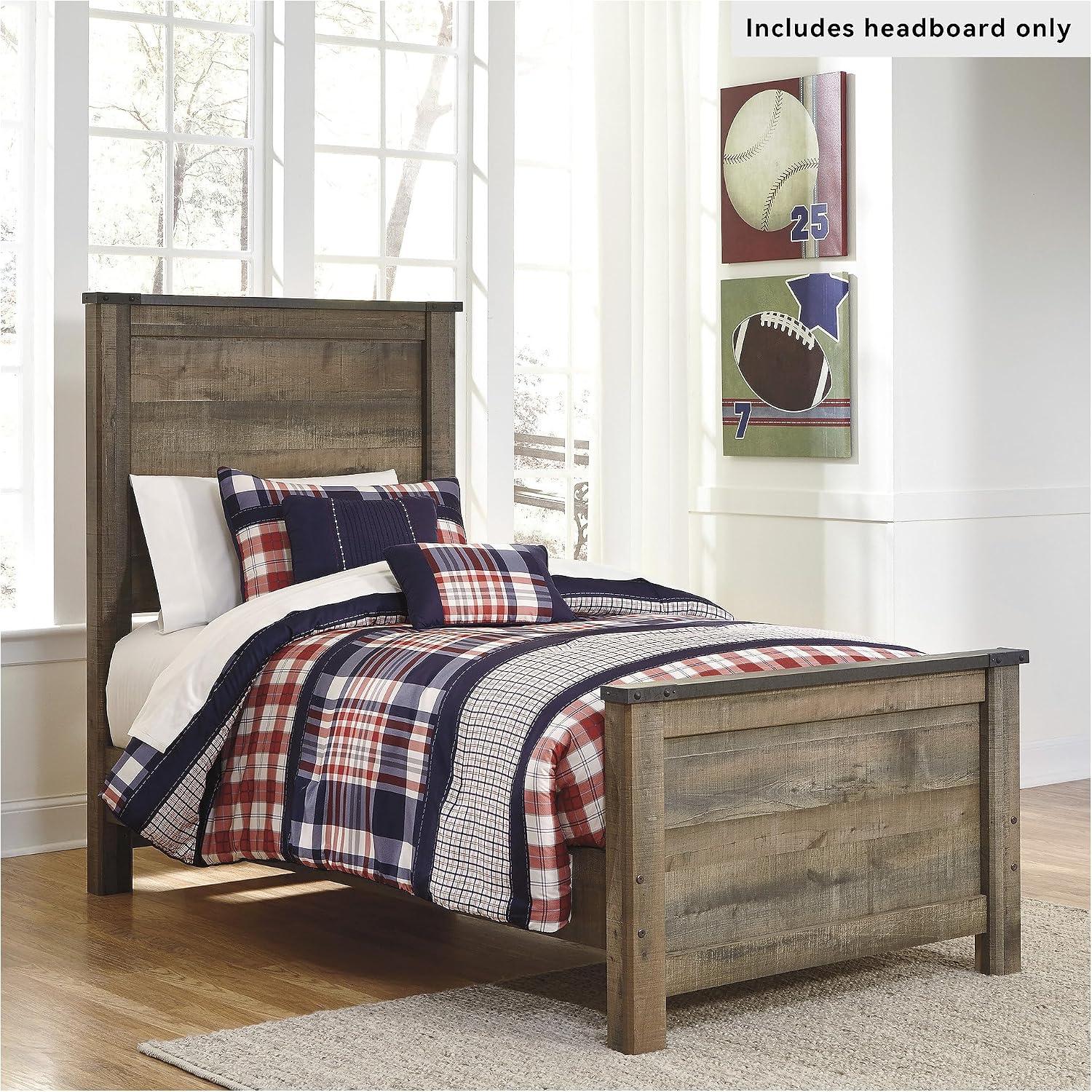 Signature Design by Ashley Trinell Rustic Panel Headboard, Twin, Warm Brown
