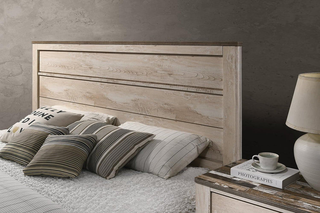 3-Piece King Bedroom Set: Contemporary White Wash Finish - Walnut Brown Wood Frame & Nightstands - Urban Chic Style for Modern Bedrooms