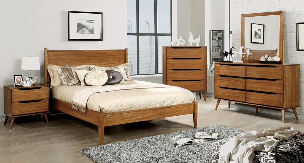 HOMES: Inside + Out Debonaze Mid-Century Modern Queen 4-Piece Bedroom Set, Oak