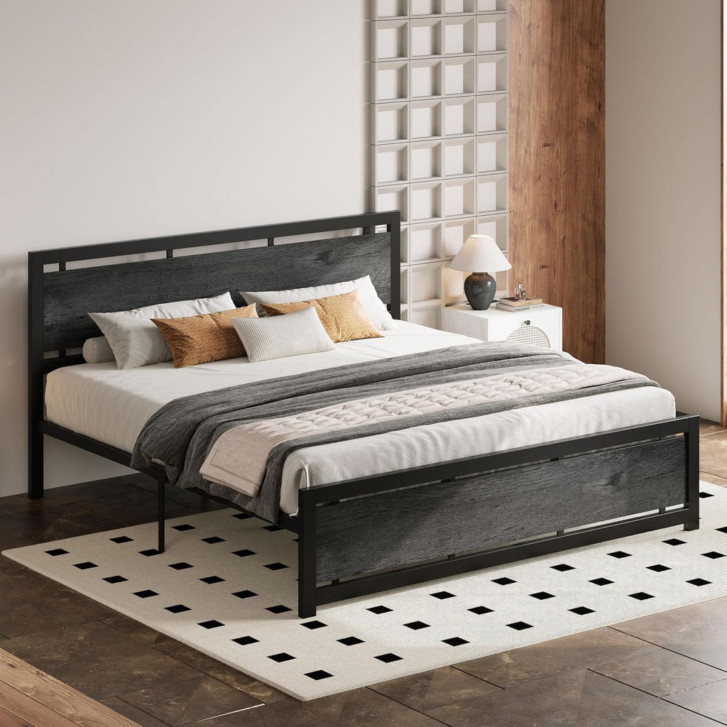 LIKIMIO California King Bed Frame with Headboard and Footboard, Metal Strong Supports, Easy Assembly, Noise-Free, No Box Spring Needed, Charcoal Grey