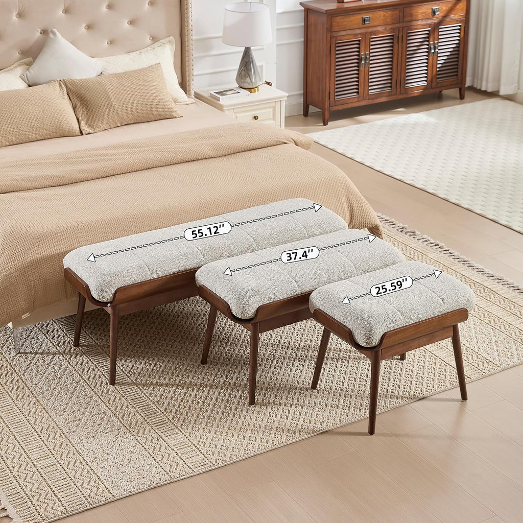 BFZ 37.4' Bedroom Bench End of Bed Bench, Dining Bench with Padded Seat and Walnut Wood Frame, Upholstered Fabric Window Ottoman Bench for Entryway Hallway, Living Room