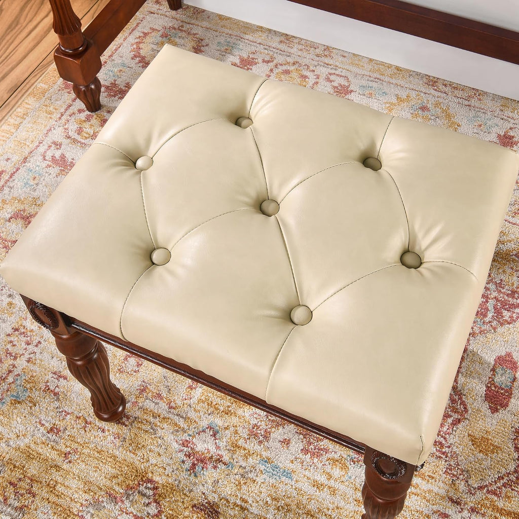 LEEMTORIG Upholstered Shoe Bench, Traditional Victorian Entryway Bench, Button Tufted Faux Leather, Holds Up to 300 lbs, 14x18x19inches, for Entryway Hallway Bedroom, Beige PU, FD-1533-BG