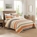 Homzard Quilt King Size, Cotton Orange Gray Black Striped Quilt Bedding Set,Floral Comforter Set King Size,Fall Lightweight Bedspread with Shams,3 Piece All Season