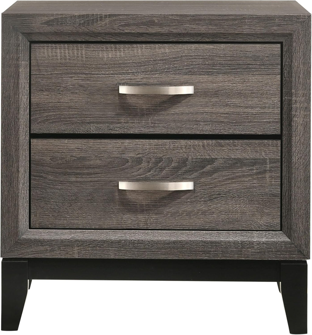 Simple Relax 4 Piece Wooden Eastern King Bedroom Set in Grey Oak and Black