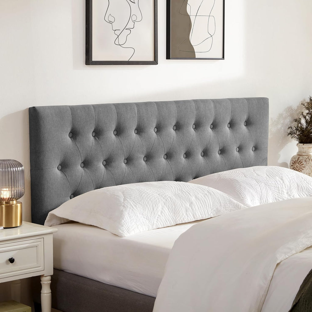 Huatean Home Tufted Upholstered Headboard King Size, Solid Wood Head Board with Durable Metal Legs, Adjustable Height Bed headboard from 37' to 51' Fabric Headboard in Modern Button Design, Grey